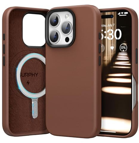 SURPHY Leather Case for iPhone 16 Pro Max Case, Premium Faux Leather Compatible with Mag-Safe [Metallic Buttons & Microfiber Lining] Cover for iPhone 16 Pro Max 6.9 inch, Brown
