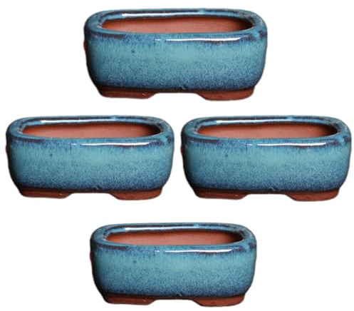 DOKUYIE Rectangular Bonsai Pot Dark Green Glazed Planter Outer Size 8.6x6.5x3.4/3.35''x2.5''x1.3'' (4)