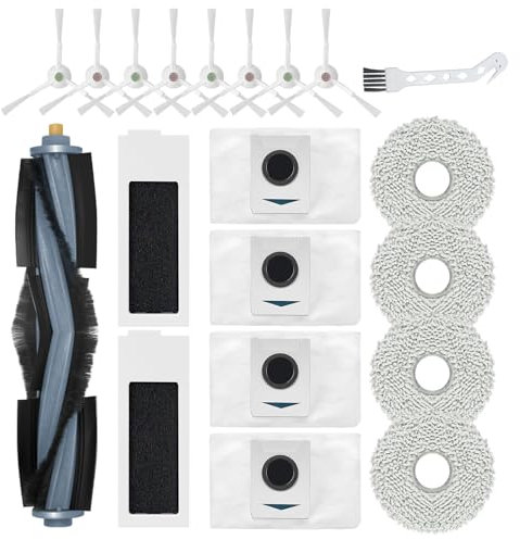 VACKING Ersatzteile Kompatibel für Ecovacs Deebot T20 Omni / T20e Omni Staubsaugerroboter Zubehör, 1 Hauptbürste, 2 HEPA-Filter, 4 Wischtücher, 4 Staubbeutel, 8 Seitenbürsten