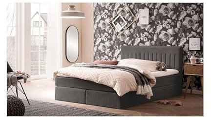 Traumnacht Boxbett Nizza mit praktischem Stauraum, mit 7-Zonen Tonnentaschenfederkernmatratze (H3) und Komfortschaumtopper, Leichter Aufbau, 180 x 200, dunkelgrau