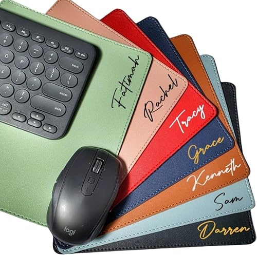 Personalisierbares Mauspad, Premium-PU-Leder, personalisierbar, Schreibtischunterlage mit Namen, Tischmatte, Laptop-Schreibtischmatte, personalisierbar, Gaming-Mauspad (24,9 x 19,8 cm) (Braun)