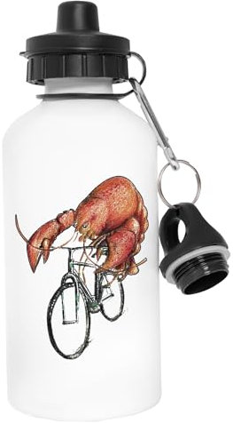 Newtee Lobster Riding A Bike Edelstahl-Wasserflasche, Weiß, Wiederverwendbar, Umweltfreundlich