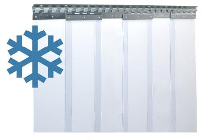 Zettl GmbH PVC-Streifenvorhang Tiefkühlbereich kältefest Einsatztemperatur +/- 0,0 C° bis -25C°, Lamellen 300 x 3 mm transparent, Höhe 2,25 m, Breite 1,25 m (1,10 m), Edelstahl