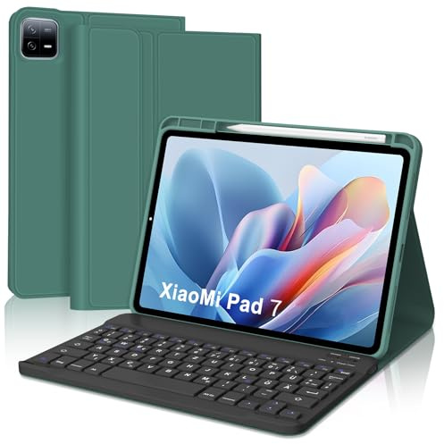 WINCHKING Funda con Teclado para Xiaomi Pad 7/7 Pro 2025/Pad 8 11.2 Zoll | Magnético Teclado Bluetooth, Desmontable Funda para Xiaomi Pad 7/7 Pro 2025/Pad 8 11.2 Zoll, QWERTY Español Ñ, Verde