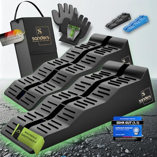 Sanders Auffahrkeile für Wohnmobil - ideales [2er Set] Robuste Stufenkeile für maximalen Halt - Auffahrkeile für Wohnwagen Wohnmobil & Anhänger - Keile - inkl. Tasche & Wasserwaage (schwarz)