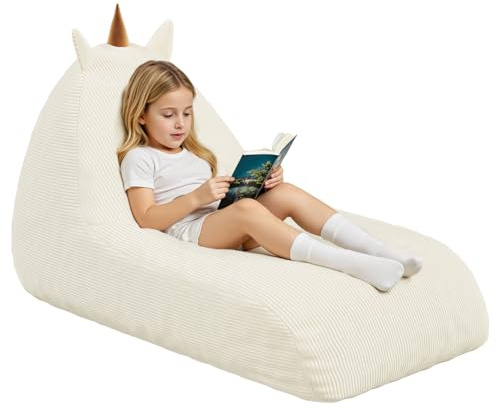 MeMoreCool Cord Sitzsack 8–12 Jahre, großer Lounge-Sessel, Beige | Gefüllter Kinder-Sitzsack als gemütliche Bodenliege für Mädchen und Jungen, ideal für Kuschelecke und Kinderzimmer