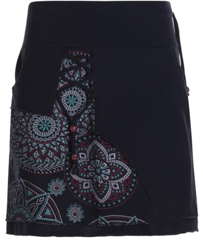 Vishes Alternative Bekleidung - Damen Mini-Rock Baumwolle Mandala-Muster extra breiter Bund mit Kordel-Zug und Taschen