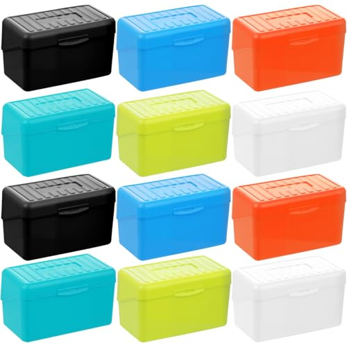 Retainbre 12 Pack Index Card Box 3x5 Flash Card Holder Perfect for Recipe Organizer Case Note Card Storage(6 Colors)