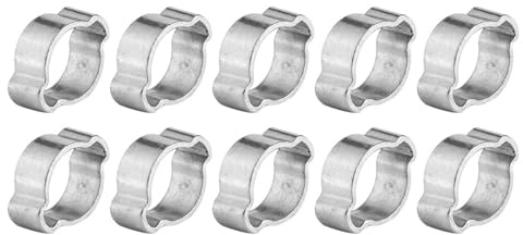 KooingTech 2-Ohr Schellen Rohr, 10 Stück Einstellbare Doppelohrschellen, 5-23mm Druckluftschellen Schnecken für Fule Benzin Rohr Schlauch (15-18MM)