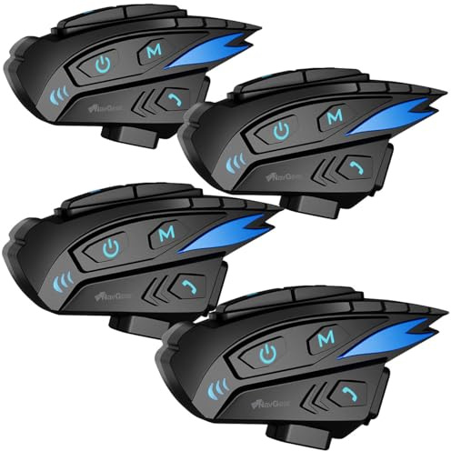 NavGear Motorrad-Helm-Kopfhörer: 4er-Set Motorrad-Intercom-Systeme für bis zu 8 Personen, 2.000 m (Kommunikationssystem, Helm Kommunikation, PC)