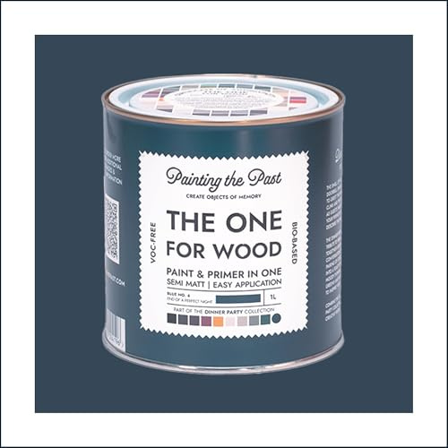 The One for Wood Paint & Primer 1L Blue No. 4 End of a Perfect Night | Semi Matt Finish, Bio-Based & VOC-Free Formula for Wooden Furniture & Surfaces | Durable & Easy Indoor Home Decorating