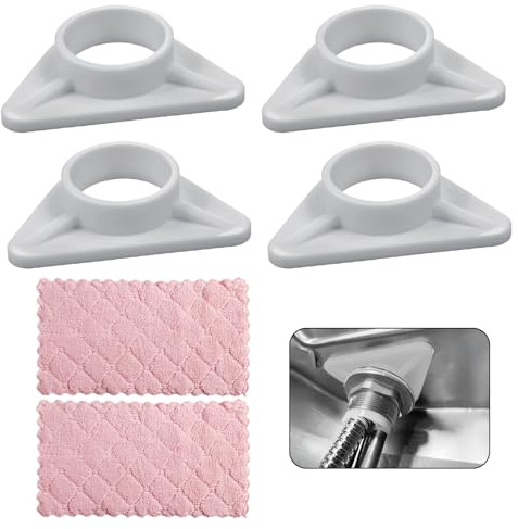 4PCS Sink Tap Stabilisers, Monobloc Tap Supports, 37mm Reinforcement Braces | White reinforced plastic helps reduce movement; 4 x 37mm-bore braces + 2 microfibre cloths for kitchen and bathroom sinks