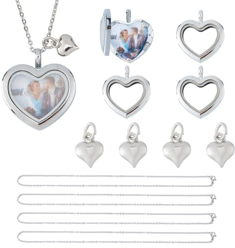 Hobbspring Klare Anhänger Kette DIY Set Für Schmuckherstellung Mit Glas Anhänger Und Messing Herzen Personalisiertes Foto Schmuckset Für Frauen Geburtsstein Kollier Mit Bildern