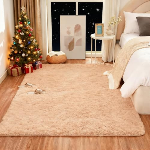 ZXIAOHUI Flauschiger Teppich 75 x 250 cm Anti-Rutsch Unterseite, Flauschig, Super Soft, Moderne Deko, Waschbar, Flauschiger Hochflor Teppich, Wohnzimmer Teppiche, für Schlafzimmer, Beige