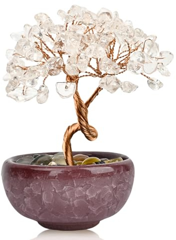 RIVIEVAL Árbol de Cristal de Cuarzo Blanco Hecho a Mano – Decoración curativa para casa/Oficina, Regalo de Buena Suerte con Tema de Chakra para cumpleaños de Mujer (en Caja)