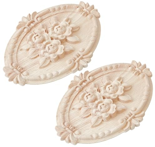 GORGECRAFT 2Pcs Wood Flower Appliques Unpainted Wooden Carved Floral Furniture Onlays Decorative Corner Carving DIY Craft Decals for Home Wall Bed Door Cabinet Wardrobe Closet Dresser