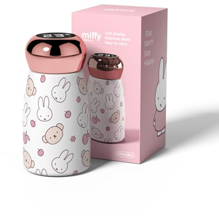 Miffy x MIPOW Mini-Thermosflasche mit LED-Temperaturanzeige, 230 ml, intelligenter vakuumisolierter Edelstahl, tragbar für Reisen, Büro, Fitnessstudio, Outdoor