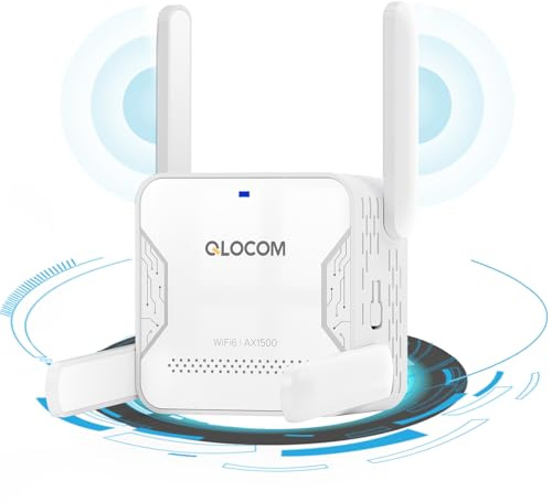 QLOCOM 2026 Nouveau Répéteur WiFi Puissant AX1500 WiFi 6, Amplificateur WiFi sans Fil Double Bande 5GHz & 2.4GHz avec Port Ethernet, WiFi Extender Compatible avec Toutes Les Box Internet