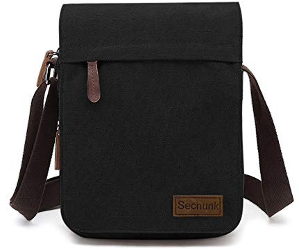 Sechunk Kleine Umhängetasche aus Segeltuch im Vintage-Stil (m_Schwarz, Mittel)