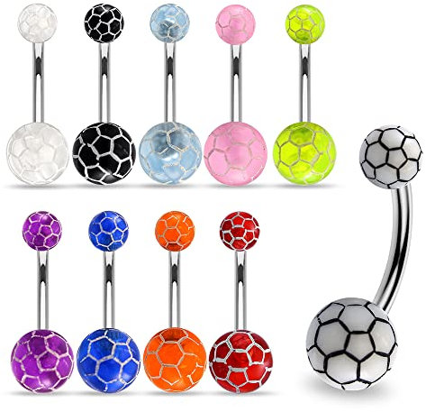 Monster Piercing 10 Stück Packung UV-Fußball mit 14 Gauge - 8 MM Länge 316L chirurgischer Stahl Banane Bauchnabel Piercing Ring