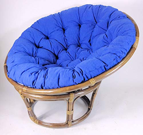 Rattan Papasansessel,Papasan Durchmesser 110 cm, Fb. Dunkelbraun, Polster Uni Living 226 dunkel blau