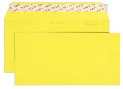 Elco 18833.72 Color Box mit Deckel und 250 Briefumschläge/Versandtasche, Haftklebeverschluss, C5/6 DL, 100g, intensiv-gelb, Fenster: nein
