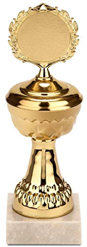 BRUBAKER gyllene trofépokal - metallpokal på marmorsockel 21 cm - pris för vinnare och segrare vid sportevenemang och barnfödelsekalas