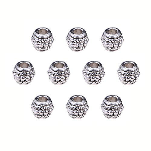 PandaHall 100pcs Doppelkegel Spacer Perlen tibetischen Antik Silber großes Loch Schmuck Spacer Charms für Schmuckzubehör, 8x6,5 mm Loch: 3,5 mm