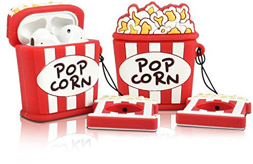 Newseego Kompatibel mit AirPods Case Schutzhülle aus Silikon, AirPods Hülle Lustiger Abdeckung Karikatur Stoßfest Gehäuse mit Schlüsselbundring für Wireless Airpods 1&2 Charging Case - Popcorn