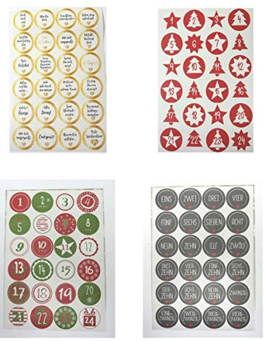 wertheim-deko Sticker Aufkleber Adventskalender Adventszahlen 1-24 Weihnachten Advent Farbe Gold
