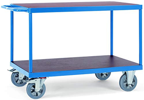 Schwerlast-Tischwagen | Massiver Transportwagen Traglast: 1200 kg - stabiler Plattformwagen mit 2 Etagen je 120x80 cm | Transportkarre Lagerwagen