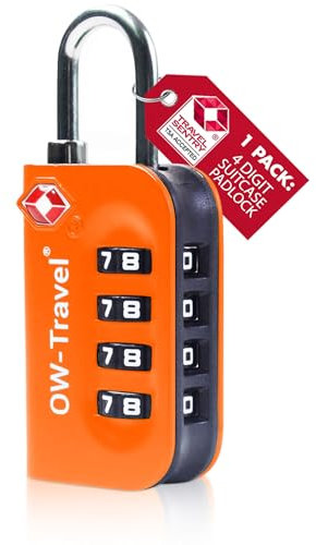OW-Travel Zahlenschloss 4 Stellig Kofferschloss Vorhängeschloss Gepäckschloss Sicherheitsschloss Diebstahl Sicheres Lock TSA USA Schloss Zahlencode für Reise Koffer Spind Rucksack Luggage:1 Orange