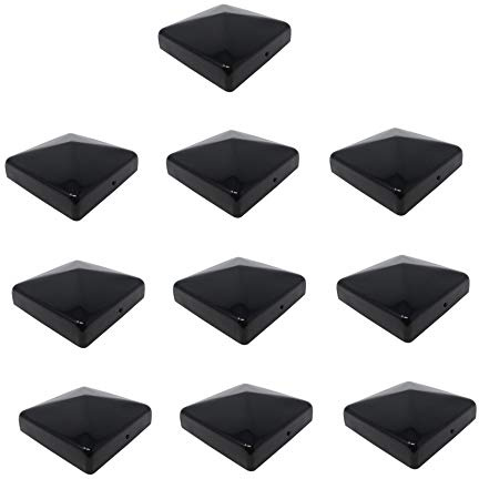 h2i Pfostenkappe | Stahl Schwarz pulverbeschichtet | 71 x 71 mm | 10 Stück | Abdeckkappe für Garten Holz-Pfosten Pfostenträger & Zaunpfosten in Pyramidenform | Wetterschutz für Holz-Balken