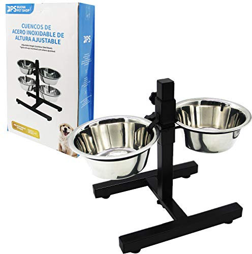 BPS Comederos Bebedero para Perros Acero Inoxidable con Pie Soporte Juego de Cuencos Elevados Altura Ajustable 3 Tamaño Elegir (L) BPS-11121