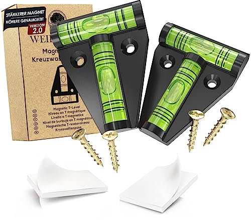 Weidebach Mini Niveau à Bulle Lot de 2, Petit Niveau à Bulles magnétique Noir, Niveau a Bulle, Niveau Camping Car,