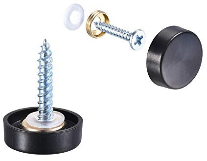 sourcing map Mirror Screws, 16mm/0.63, 12pcs Decorative Cap Fasteners Cover Nails, Wire Drawing, Black 304 Stainless Steel