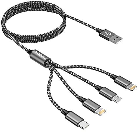 Câble Multi Chargeur,4 en 1 Câble Universel,[1.2M] Câble Multi USB de Chargement avec Lightning Câble USB Type C Micro Connecteur pour iPhone 12/11/XS,Samsung Galaxy S20 S10 S9,Huawei,Nokia-Gris