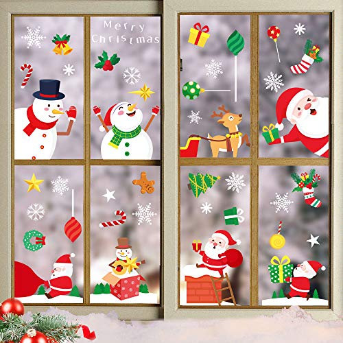 YGMXZL Fensterbilder für Weihnachten,Winter-deko Weinachts Dekoration,Wiederverwendbar Schneeflocken Fensteraufkleber,PVC Aufklebe Fensterdeko selbstklebend Fensterfolie (C 8 Sheets)