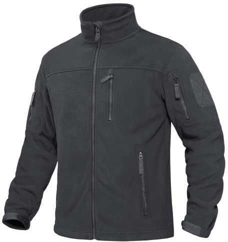 KEFITEVD Giacche in pile da uomo, invernali, antivento, con cerniera, calda giacca tattica, capispalla militare con 6 tasche, Grigio scuro, L