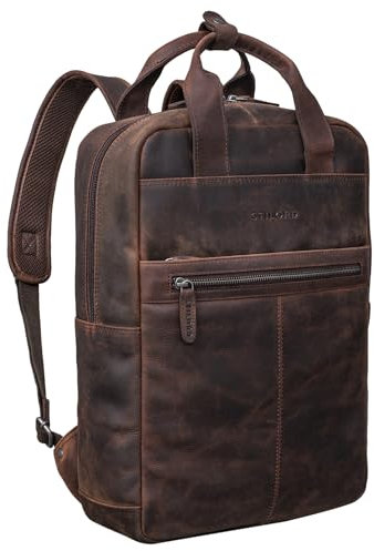 STILORD 'Bryn' Zaino Porta PC Grande in Pelle Vintage XL Zaino per Pc MacBook da 16 Pollici per Uomo Donna Business Backpack per Ufficio Viaggio in Cuoio Autentico, Colore:zamora - marrone