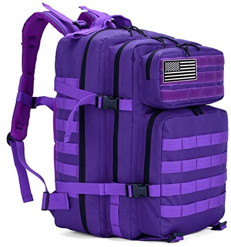 Long Keeper Taktischer Militär Rucksack Groß 45L Trekkingrucksack Wanderrucksack Herren Damen Molle Survival Rucksack Wasserdicht Backpack für Outdoor Reisen Camping Trekking (Lila)