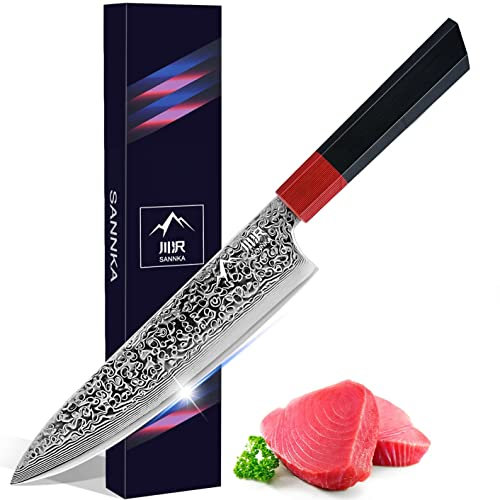 SANNKA Küchenmesser 8 Zoll Damastmesser Kochmesser Japanisches Messer VG10 Edelstahl-Küchenmesser Mit Hohem Kohlenstoffgehalt 67-lagiges Damaszener-Stahlmesser zum Schneiden Damast Küchenmesser