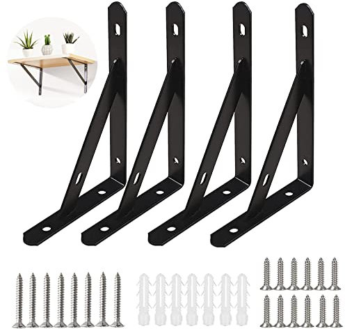4 Stück Regalwinkel Schwarz Metall 200mm Regalträger Metall Schwerlast Wandregal Halterung Winkel 90 Grad Schwerlastkonsole mit Schrauben für Bücherregal Gärten küche(Tragkraft: 30KG)