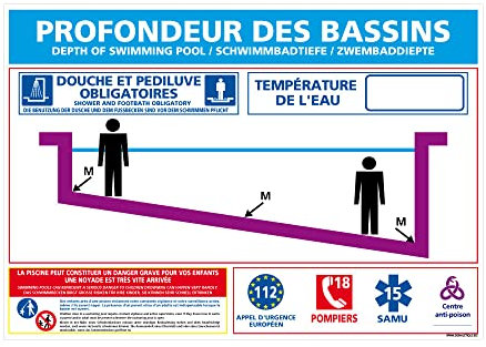 Signaletique.biz France Panneau Profondeur des Bassins Adhesif - 300 x 210 mm