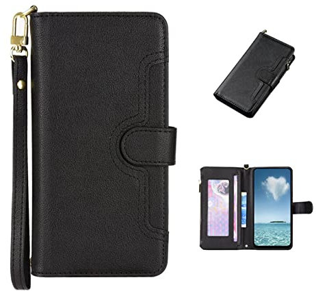 COQUE Case ZTE Blade V2022 Phone Case, Magnetic Zipper Multi-Slot Business Card Holder Wallet Cover, Flip Phone Case for ZTE Blade V2022-Black