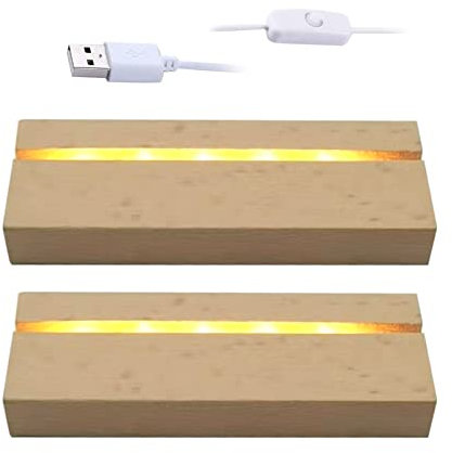 CDIYTOOL Base de visualización de luces LED, base de luz LED USB rectangular iluminada de madera, base de pantalla de escritorio, adorno para placa acrílica de bricolaje, luz blanca cálida (2)