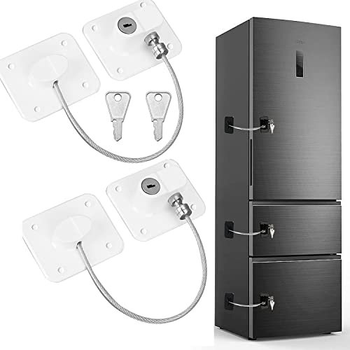 Friendship 2 Pairs Fridge Locks for Children, Adhesive Baby Safety Cupboard Drawer Locks with Key Refrigerator Lock to Keep Kids Safe from Kitchen Cabinets Windows (2 Pack-White)