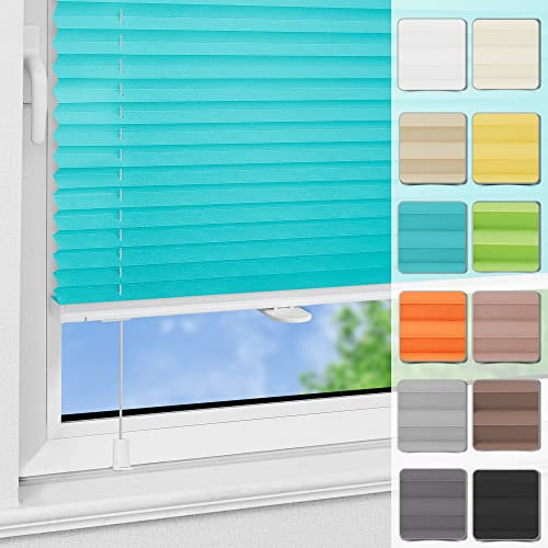 Magiea Plissee ohne Bohren Klemmfix B80 x H120cm Türkei Blau lichtundurchlässig Plisseerollo für Tür & Fenster Blickdicht Sichtschutz Sonnenschutz Rollo