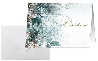 SIGEL DS086 Weihnachtskarten-Set Eucalyptus magic, A6 quer, 25 Karten mit Umschlägen, optimal zum Bedrucken, aus nachhaltigem Papier