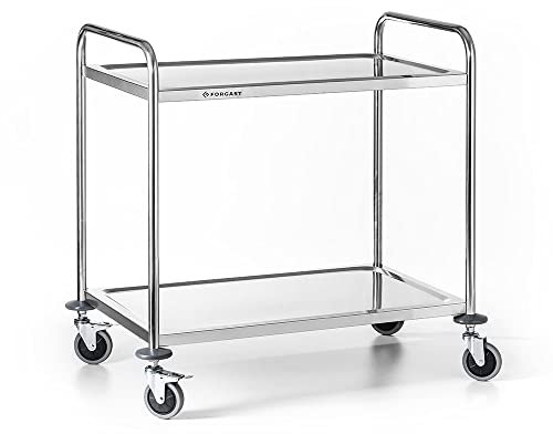 Forgast Edelstahl Servierwagen | 2 Regale, Böden | 86x54x94cm | Transportwagen |Küchenwagen auf Rollen | Stahlgestell für Restaurant, Hotel, Schul